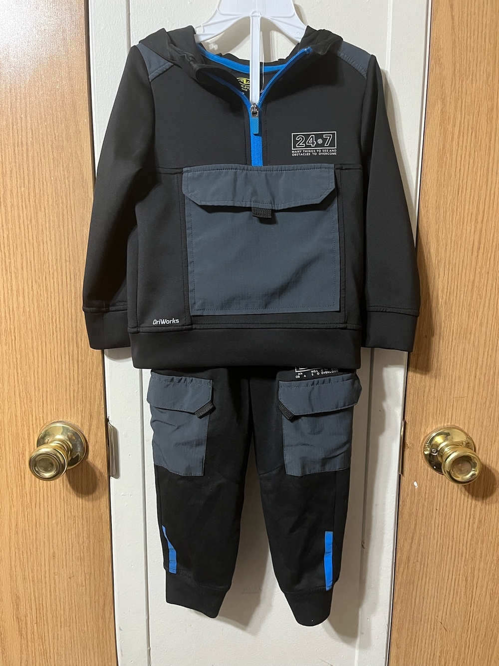 Kids Black & Gray Hooded Pullover and Cargo Jogger Set